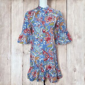 Perry Walker Collective Women’s Size 1 Blue Floral Tori Cotton Shirt Dress XS